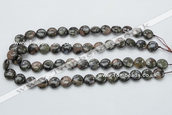 COP270 15.5 inches 14mm flat round natural grey opal gemstone beads