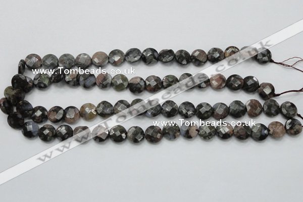 COP275 15.5 inches 12mm faceted round natural grey opal gemstone beads