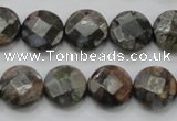 COP276 15.5 inches 14mm faceted round natural grey opal gemstone beads