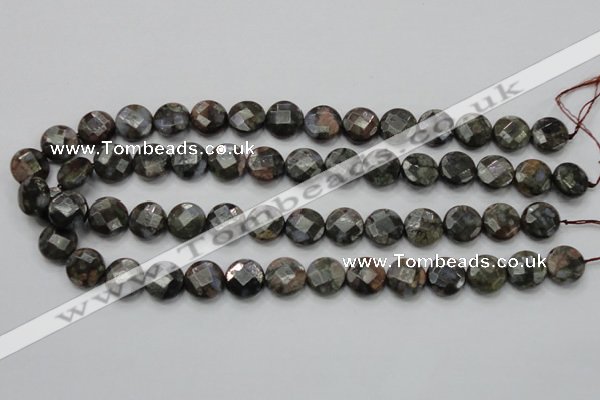 COP276 15.5 inches 14mm faceted round natural grey opal gemstone beads