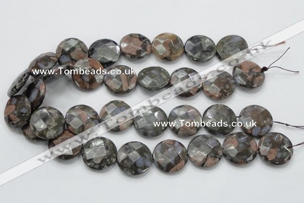 COP278 15.5 inches 25mm faceted round natural grey opal gemstone beads