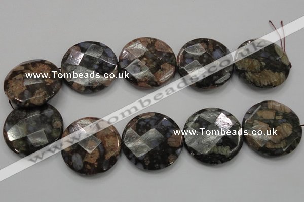 COP281 15.5 inches 40mm faceted round natural grey opal gemstone beads