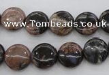 COP290 15.5 inches 12mm flat round natural grey opal beads