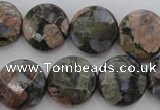 COP295 15.5 inches 16mm faceted coin natural grey opal beads