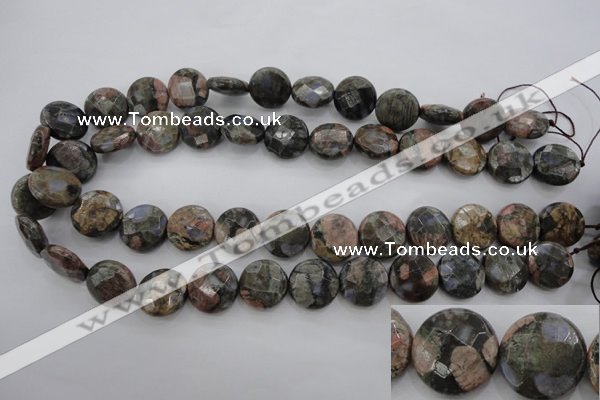 COP295 15.5 inches 16mm faceted coin natural grey opal beads