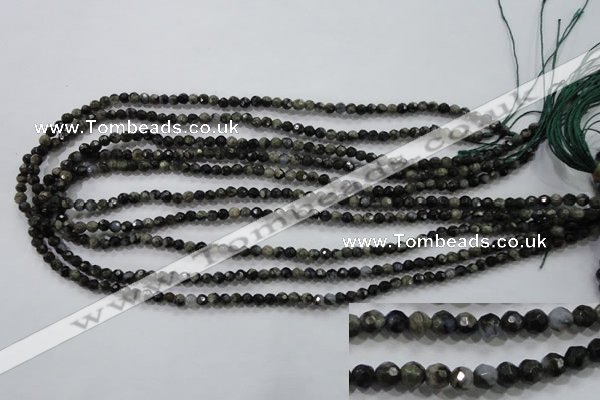 COP460 15.5 inches 4mm faceted round natural grey opal gemstone beads