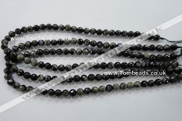 COP462 15.5 inches 8mm faceted round natural grey opal gemstone beads