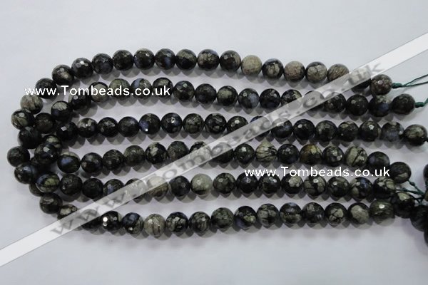 COP463 15.5 inches 10mm faceted round natural grey opal gemstone beads