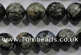 COP465 15.5 inches 14mm faceted round natural grey opal gemstone beads