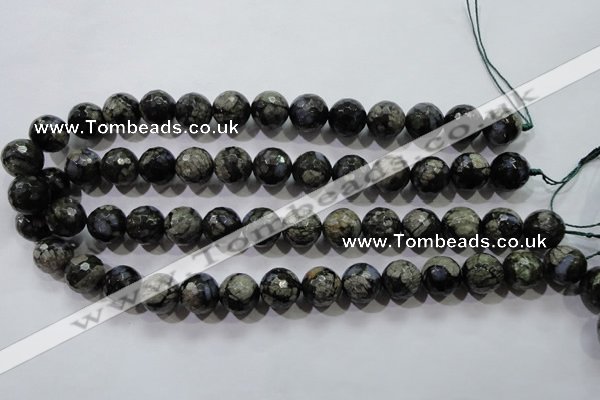 COP465 15.5 inches 14mm faceted round natural grey opal gemstone beads