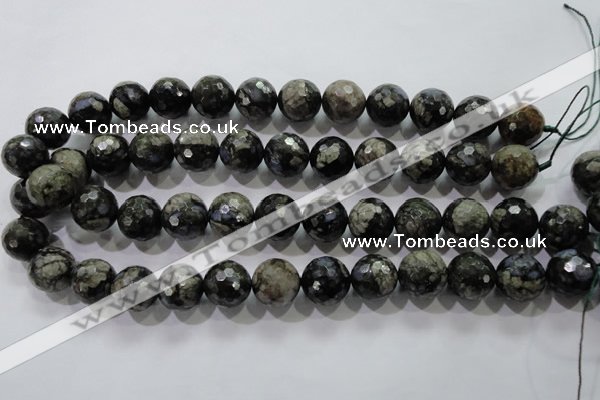 COP466 15.5 inches 16mm faceted round natural grey opal gemstone beads