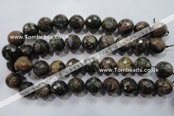 COP468 15.5 inches 20mm faceted round natural grey opal gemstone beads