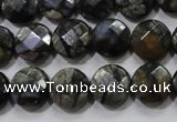 COP481 15.5 inches 12mm faceted coin natural grey opal beads