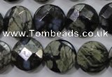 COP482 15.5 inches 15mm faceted coin natural grey opal beads