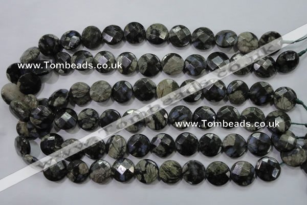 COP482 15.5 inches 15mm faceted coin natural grey opal beads