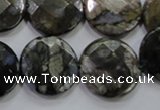 COP483 15.5 inches 20mm faceted coin natural grey opal beads