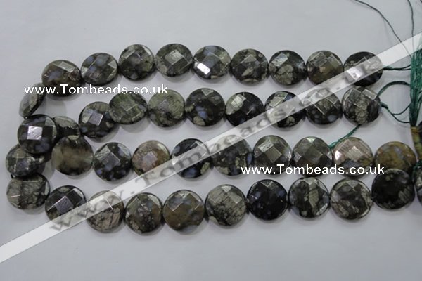 COP483 15.5 inches 20mm faceted coin natural grey opal beads