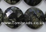 COP484 15.5 inches 25mm faceted coin natural grey opal beads