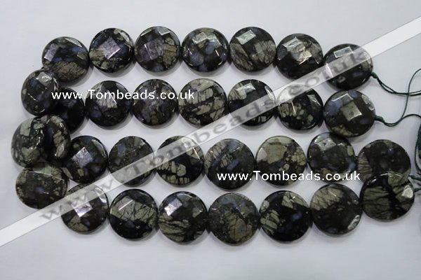 COP484 15.5 inches 25mm faceted coin natural grey opal beads