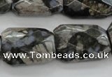 COP492 18*25mm faceted & twisted rectangle natural grey opal beads