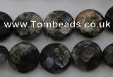 COP495 15.5 inches 10mm faceted coin natural grey opal beads