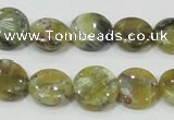 COP557 15.5 inches 14mm flat round natural yellow & green opal beads