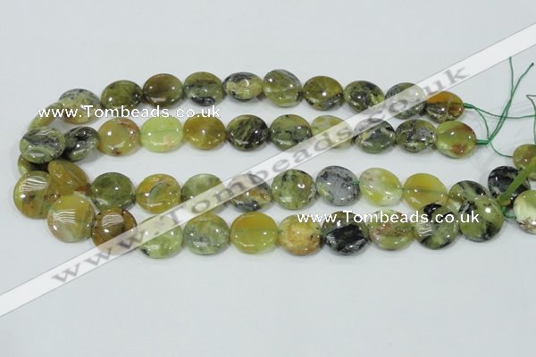 COP558 15.5 inches 18mm flat round natural yellow & green opal beads