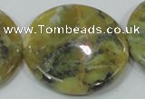 COP560 15.5 inches 40mm flat round natural yellow & green opal beads