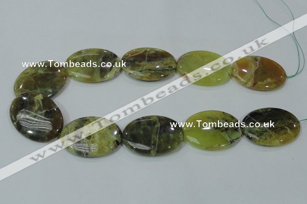 COP565 15.5 inches 30*40mm oval natural yellow & green opal beads