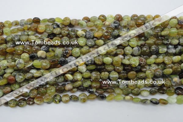 COP566 15.5 inches 8mm flat round natural yellow & green opal beads