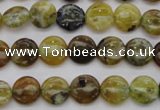 COP567 15.5 inches 10mm flat round natural yellow & green opal beads