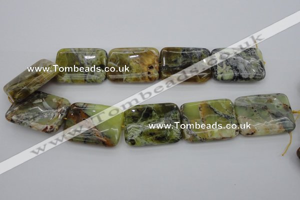 COP573 15.5 inches 30*40mm rectangle natural yellow & green opal beads