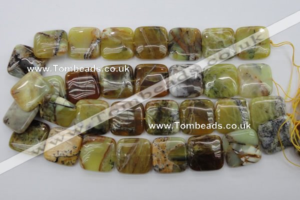 COP581 15.5 inches 25*25mm square natural yellow & green opal beads