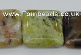 COP582 15.5 inches 30*30mm square natural yellow & green opal beads