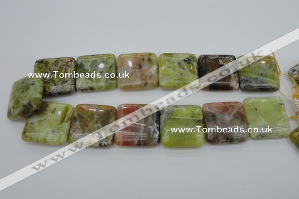 COP582 15.5 inches 30*30mm square natural yellow & green opal beads