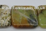 COP583 15.5 inches 35*35mm square natural yellow & green opal beads