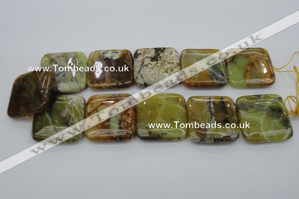 COP583 15.5 inches 35*35mm square natural yellow & green opal beads