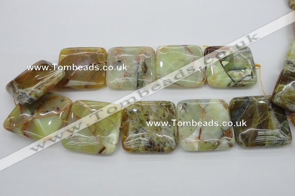 COP584 15.5 inches 40*40mm square natural yellow & green opal beads