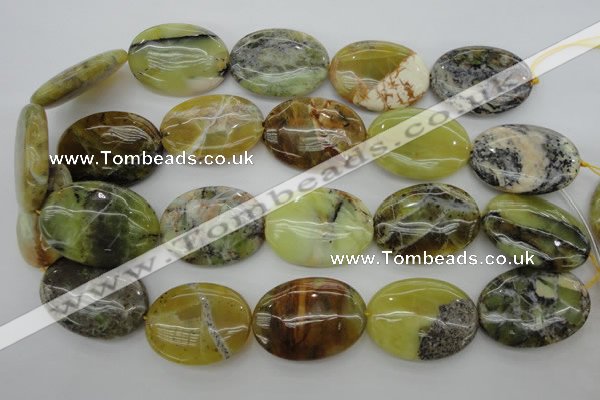 COP593 15.5 inches 25*35mm oval natural yellow & green opal beads