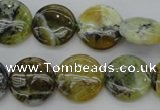 COP595 15.5 inches 16mm flat round natural yellow & green opal beads