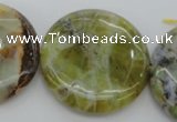 COP597 15.5 inches 35mm flat round natural yellow & green opal beads