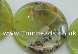 COP598 15.5 inches 45mm flat round natural yellow & green opal beads