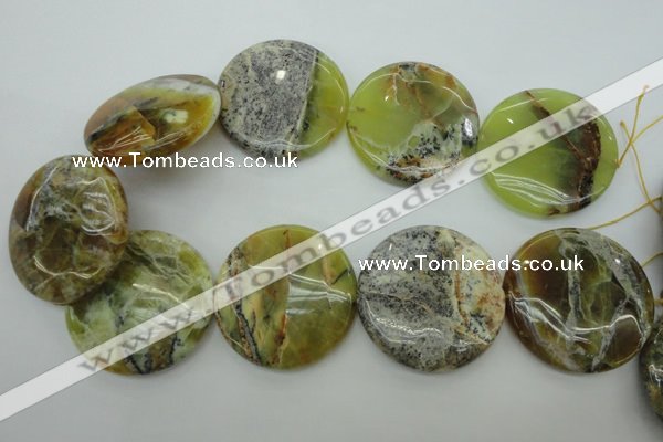 COP598 15.5 inches 45mm flat round natural yellow & green opal beads