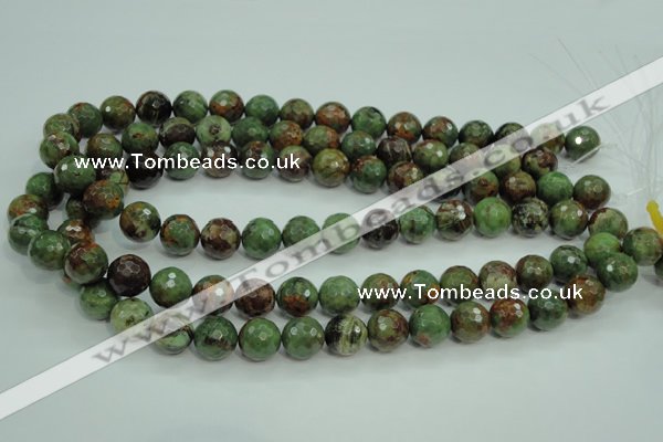 COP664 15.5 inches 12mm faceted round green opal gemstone beads