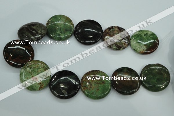 COP684 15.5 inches 35mm flat round green opal gemstone beads