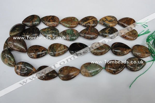 COP763 15.5 inches 20*30mm flat teardrop green opal gemstone beads