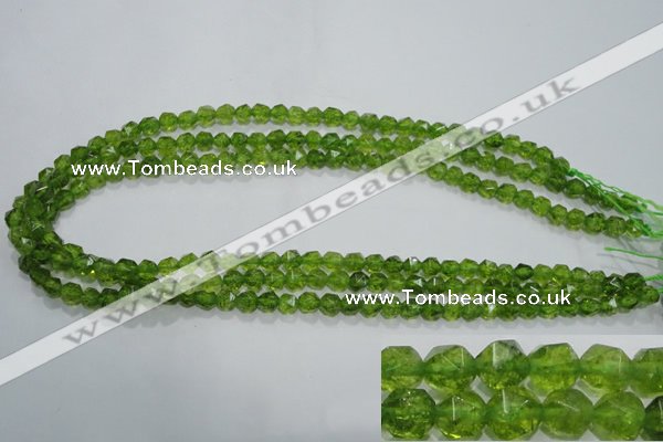 COQ115 15.5 inches 6mm faceted nuggets dyed olive quartz beads