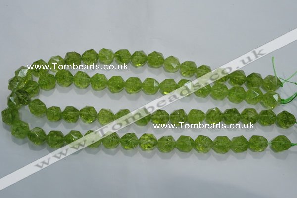 COQ117 15.5 inches 10mm faceted nuggets dyed olive quartz beads