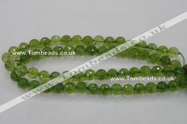 COQ16 16 inches 14mm faceted round dyed olive quartz beads wholesale