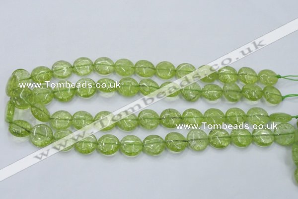 COQ25 16 inches 15mm flat round dyed olive quartz beads wholesale